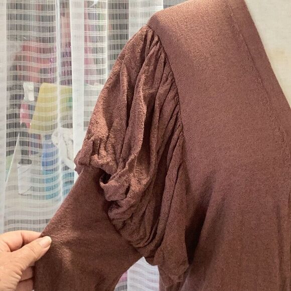 Hinge Puff Sleeve Cardigan Sweater Women’s XXL Nutmeg Brown - Picture 5 of 8